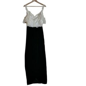 Vtg 90s Loralie Green Velvet & White Lace Maxi Dress - Romantic Whimsigoth Gown